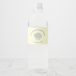 Modern Yellow Seashell Coastal Wedding Water Bottle Label