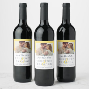 Modern Yellow Slate Save the Date Photo Wine Label