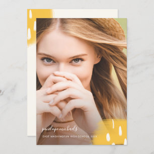 Modern Yellow Splashes One Photo Graduation Party Invitation