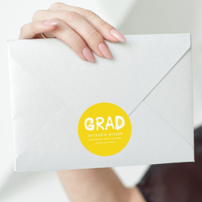 Modern Yellow Spray Paint Graduation Classic Round Sticker (Creator Uploaded)
