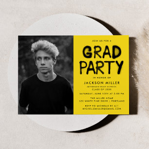 Modern Yellow Spray Paint Photo Graduation Party Invitation