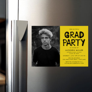 Modern Yellow Spray Paint Photo Graduation Party Magnetic Invitation