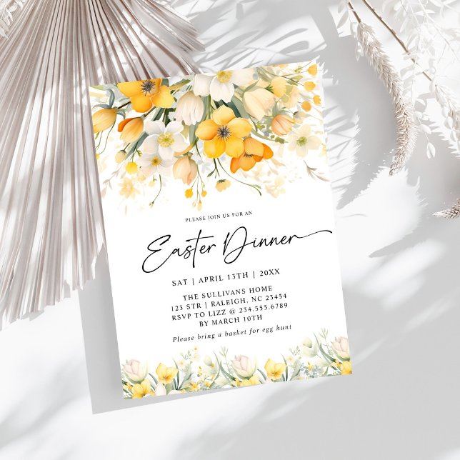 Modern Yellow Spring Floral Easter Brunch Invitation (Creator Uploaded)