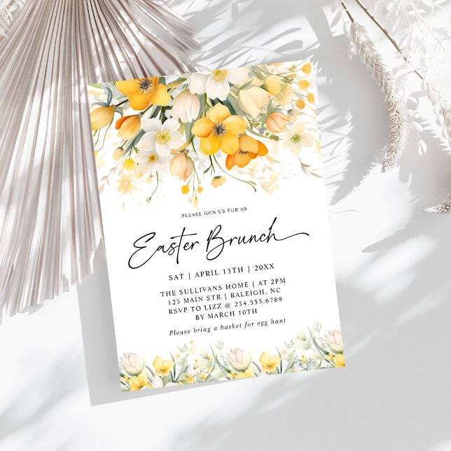 Modern Yellow Spring Floral Easter Brunch Invitation (Creator Uploaded)