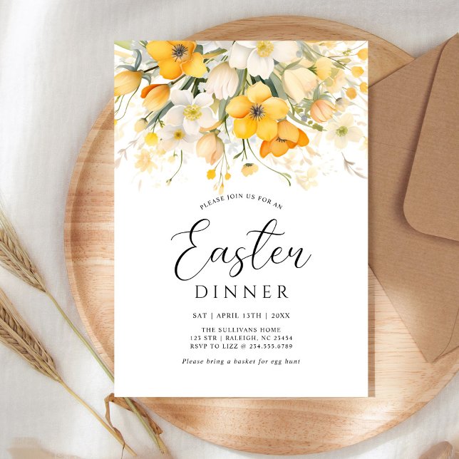 Modern Yellow Spring Floral Easter Dinner Invitation (Creator Uploaded)