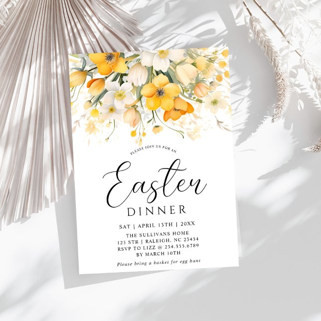 Modern Yellow Spring Floral Easter Dinner Invitation (Creator Uploaded)