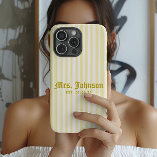 Modern Yellow Stripe Anniversary Wedding Newlyweds iPhone 15 Pro Max Case