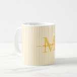 Modern Yellow Stripe Monogram Name Coffee Mug<br><div class="desc">Start your morning in style with this personalised yellow striped coffee mug, designed to bring timeless charm to every sip. Featuring a soft yellow and white striped background, this elegant mug is customised with your monogram initial and full name in a graceful script font—creating a feminine, refined look that feels...</div>