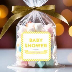 Modern Yellow Stripes Baby Shower Square Sticker