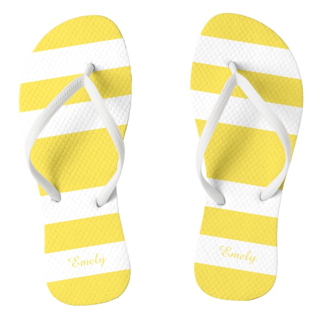 Modern Yellow Stripes Name Thongs (Footbed)