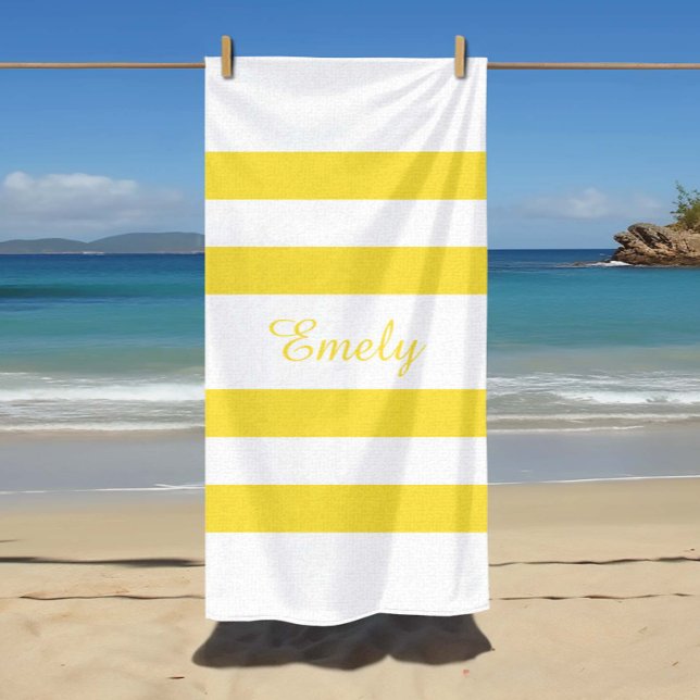 Modern Yellow Stripes Pattern Name Beach Towel (Modern Yellow Stripes Pattern Name Beach Towel)