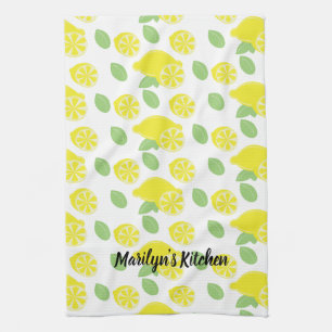 Modern Yellow Summer Fun Lemon Slices Green Tea Towel