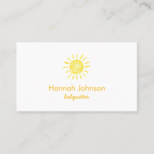 Modern Yellow Sun Babysitter  Business Card (Front)