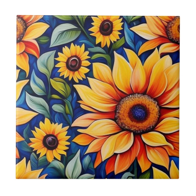 Modern Yellow Sunflower Ceramic Tile (Front)