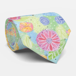Modern Yellow Sunflower Dragonfly Floral Pattern Tie