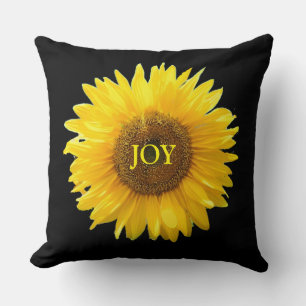 Modern Yellow Sunflower on Black Cushion