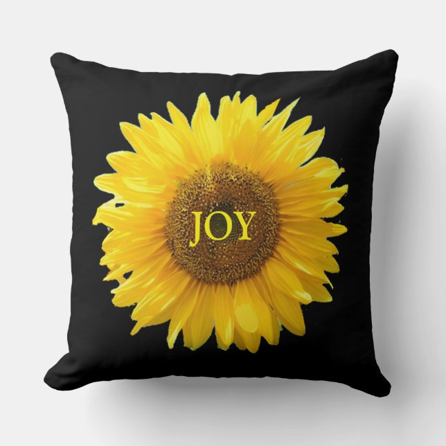 Modern Yellow Sunflower on Black Cushion (Front)