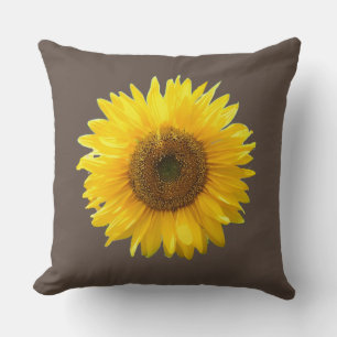 Modern Yellow Sunflower on Brown Cushion