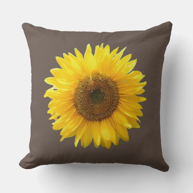 Modern Yellow Sunflower on Brown Cushion (Front)