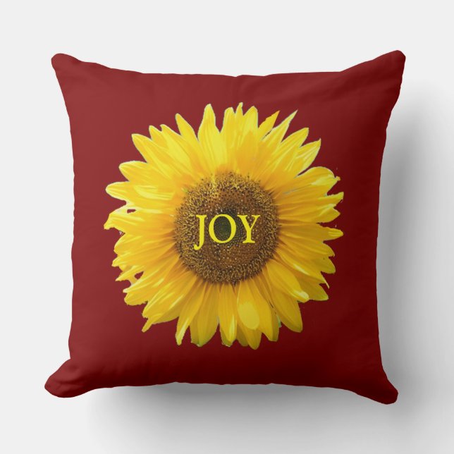 Modern Yellow Sunflower on Crimson Red Cushion (Front)