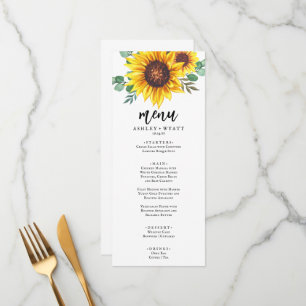 Modern Yellow Sunflower Wedding Menu