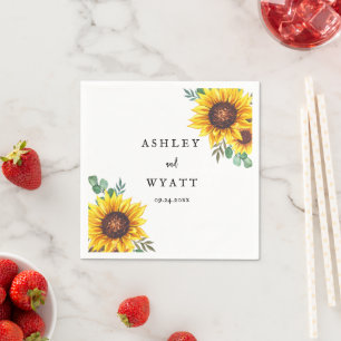 Modern Yellow Sunflower Wedding Napkin