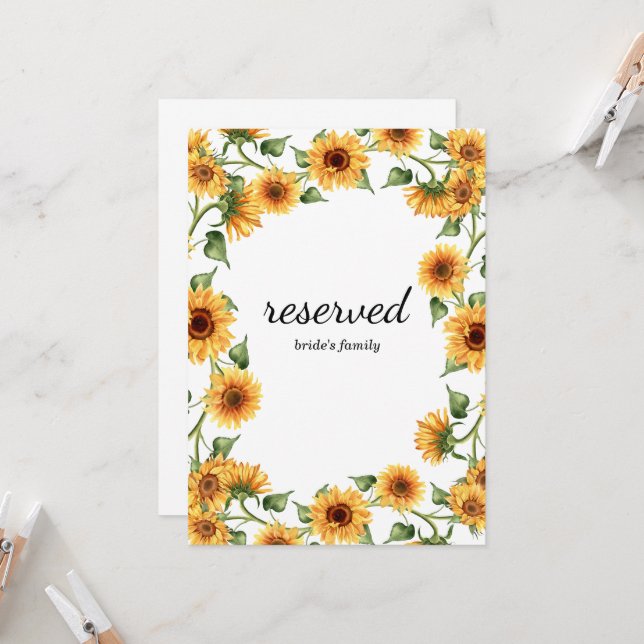 Modern Yellow Sunflower Wedding reserved sign (Front/Back In Situ)