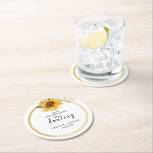 Modern Yellow Sunflower Wedding Round Paper Coaster