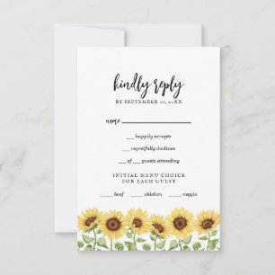 Modern Yellow Sunflower Wedding RSVP Card