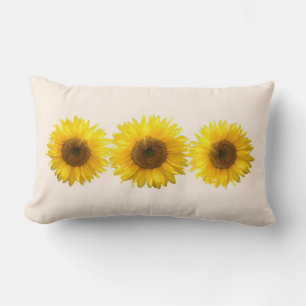 Modern Yellow Sunflowers on Ivory Lumbar Cushion