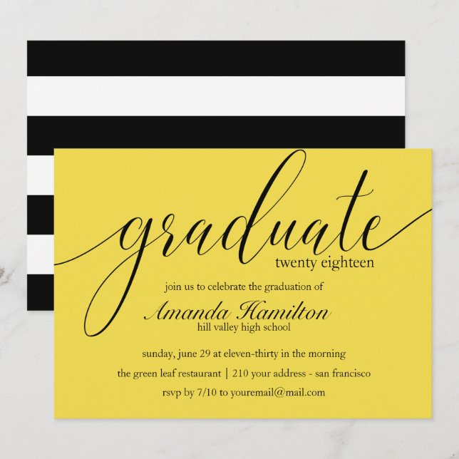 Modern Yellow  typography Graduation Invitation (Front/Back)