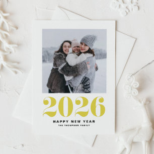 Modern Yellow Typography Happy New Year 2022 Photo Holiday Card