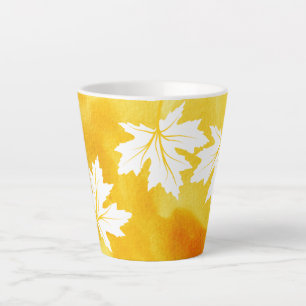 Modern yellow watercolor and white maple leaves latte mug