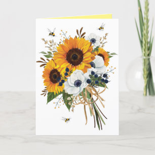 Modern yellow watercolor sunflower birthday thank you card
