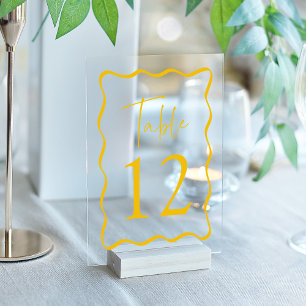 Modern Yellow Wavy Frame Acrylic Table Numbers