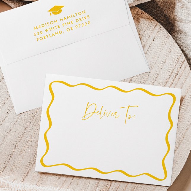 Modern Yellow Wavy Frame Graduation Envelope (Creator Uploaded)