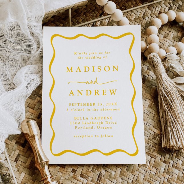 Modern Yellow Wavy Frame Wedding Invitation (Creator Uploaded)