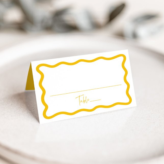 Modern Yellow Wavy Frame Wedding Place Card (Creator Uploaded)