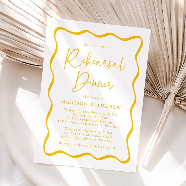 Modern Yellow Wavy Frame Wedding Rehearsal Dinner Invitation (Creator Uploaded)