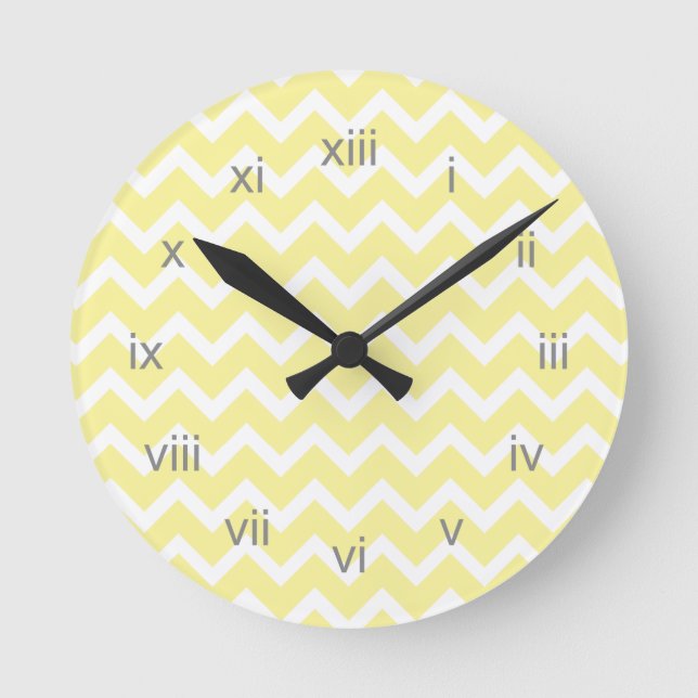 Modern Yellow & White Chevron Clock roman numerals (Front)