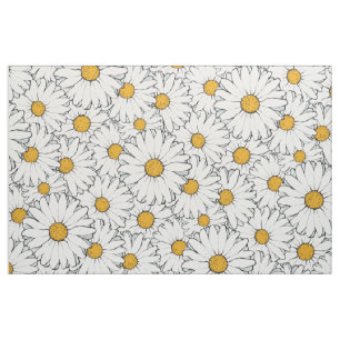 Modern Yellow White Daisy Floral Pattern Fabric