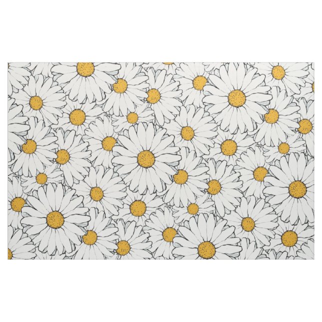 Modern Yellow White Daisy Floral Pattern Fabric (Fat Quarter)