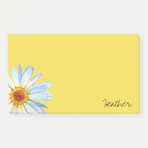 Modern Yellow White Daisy Watercolor Personalise Post-it Notes