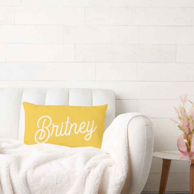 Modern Yellow White Monogram and Name  Lumbar Cushion (Couch)