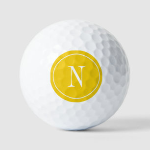 Modern yellow &white monogram initial golf balls