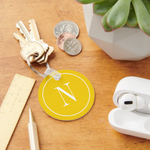 Modern yellow &white monogram initial key ring