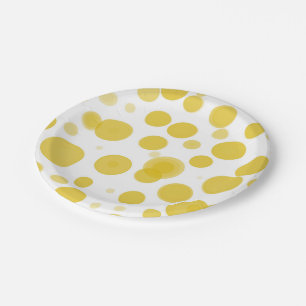 Modern Yellow & White Polka Dot Bubbles Party Paper Plate
