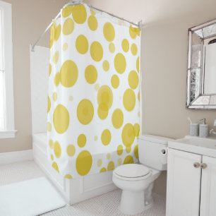 Modern Yellow & White Polka Dot Bubbles Party Shower Curtain
