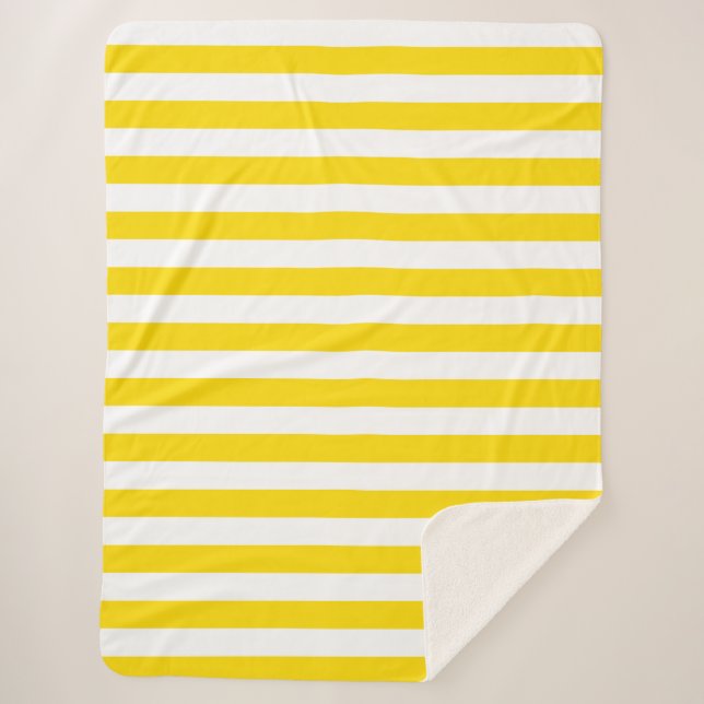 Modern Yellow White Striped Custom Template Large Sherpa Blanket (Front)