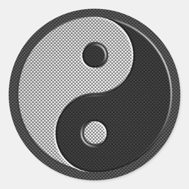 Modern Yin Yang in Carbon Fibre Print Style Classic Round Sticker (Front)